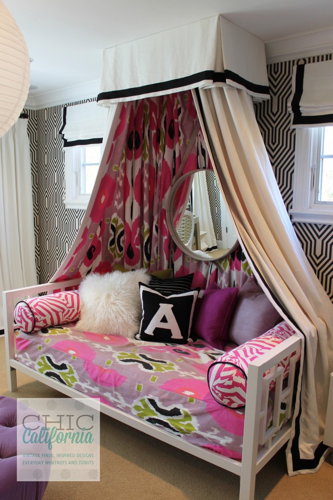canopy bed, fabric canopy, pink bedroom, teen room