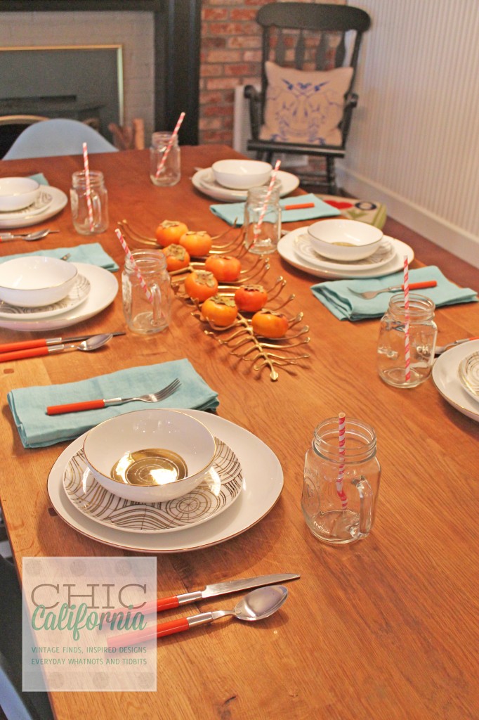 persimmons on table, fall table setting