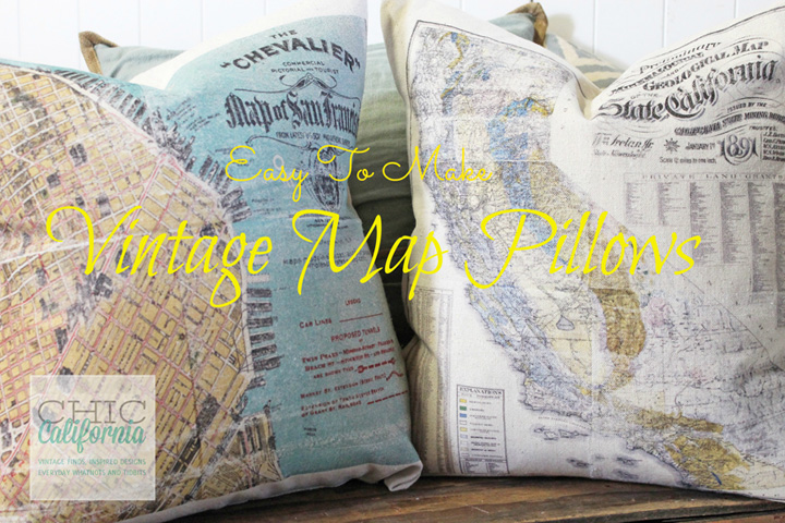 Easy to Make Vintage Map Pillows