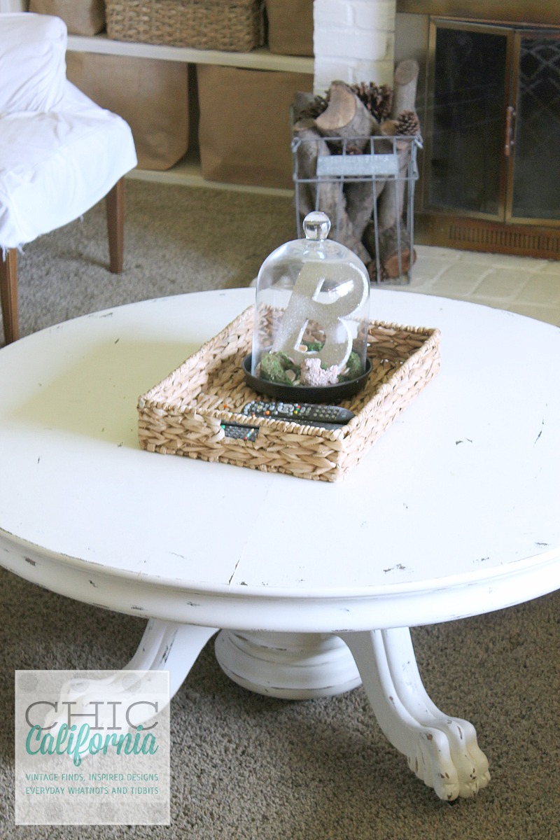 Vitnage Pedestal Table turned into a coffee table from Chic California