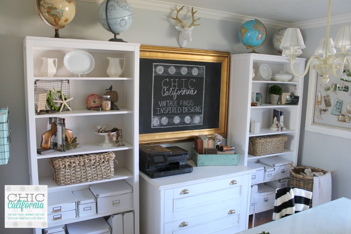 Book Shelves in Home Office/Craft Room Makeover by Chic California