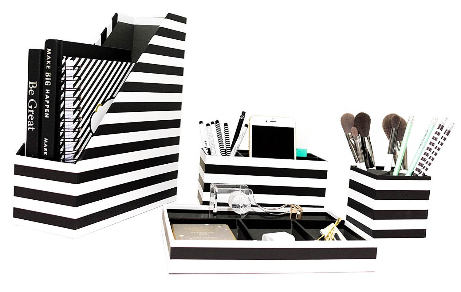 Black and White Striped Desk accessories